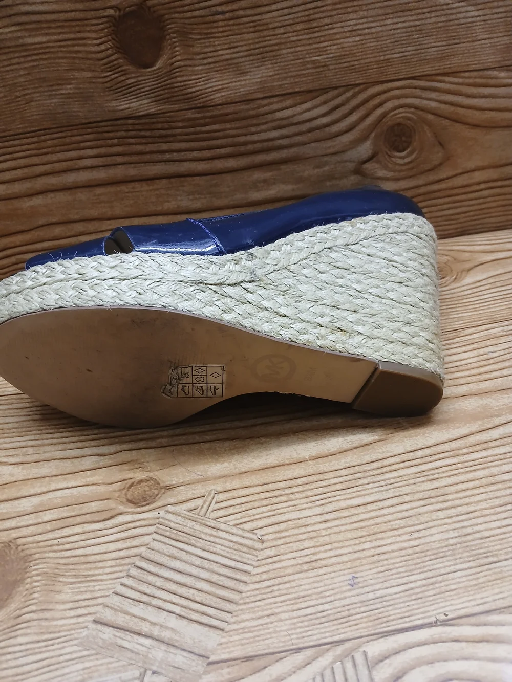 Michael Kors Navy Patent Wedge Peep-Toe Espadrille